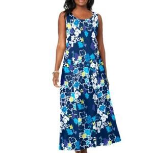 Jessica London Women's Plus Size Stretch Cotton Tank Maxi Dress Size 22/24 Blue